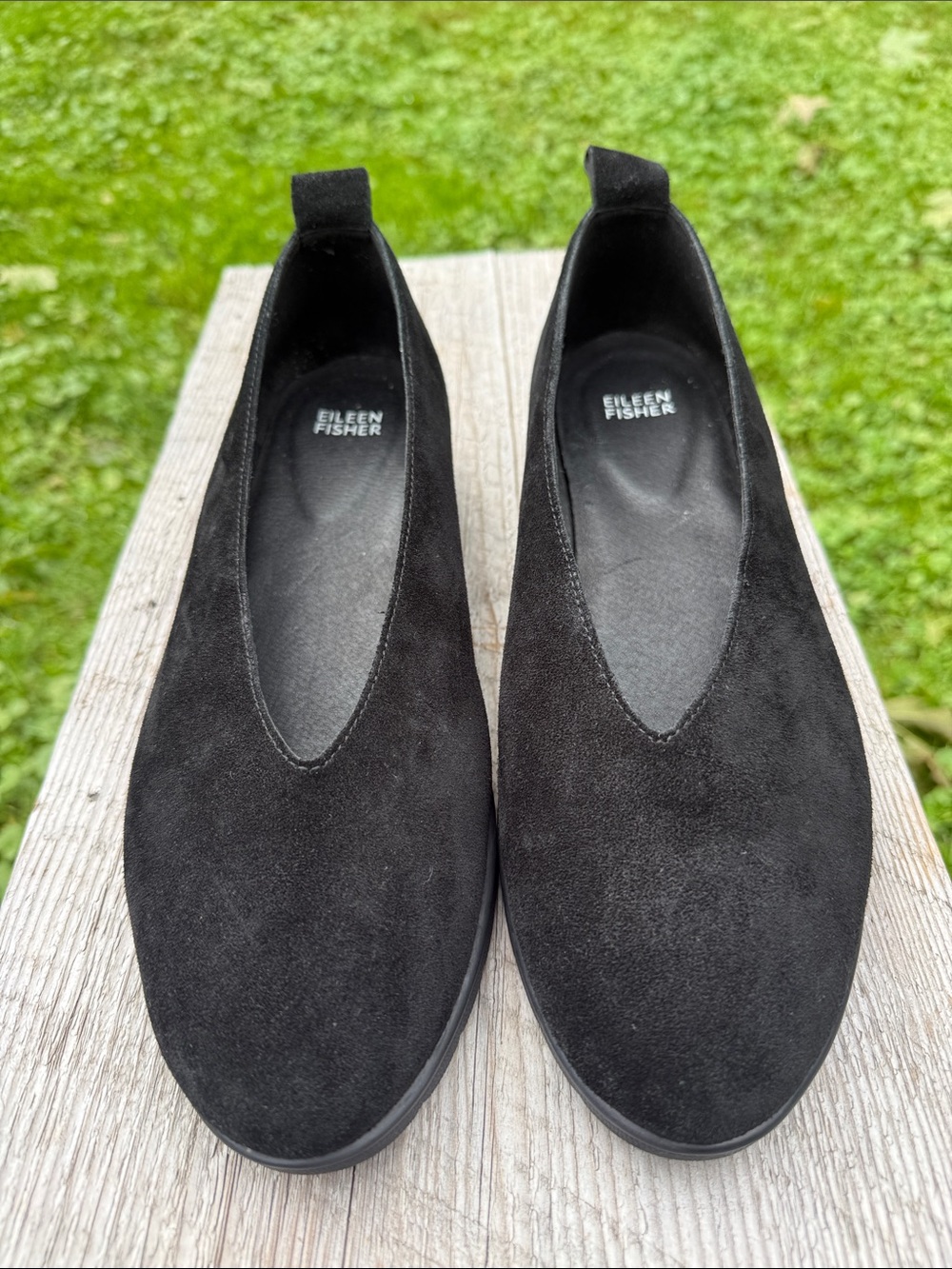 Eileen Fisher Black Suede Humor Wedge Ballet Flat